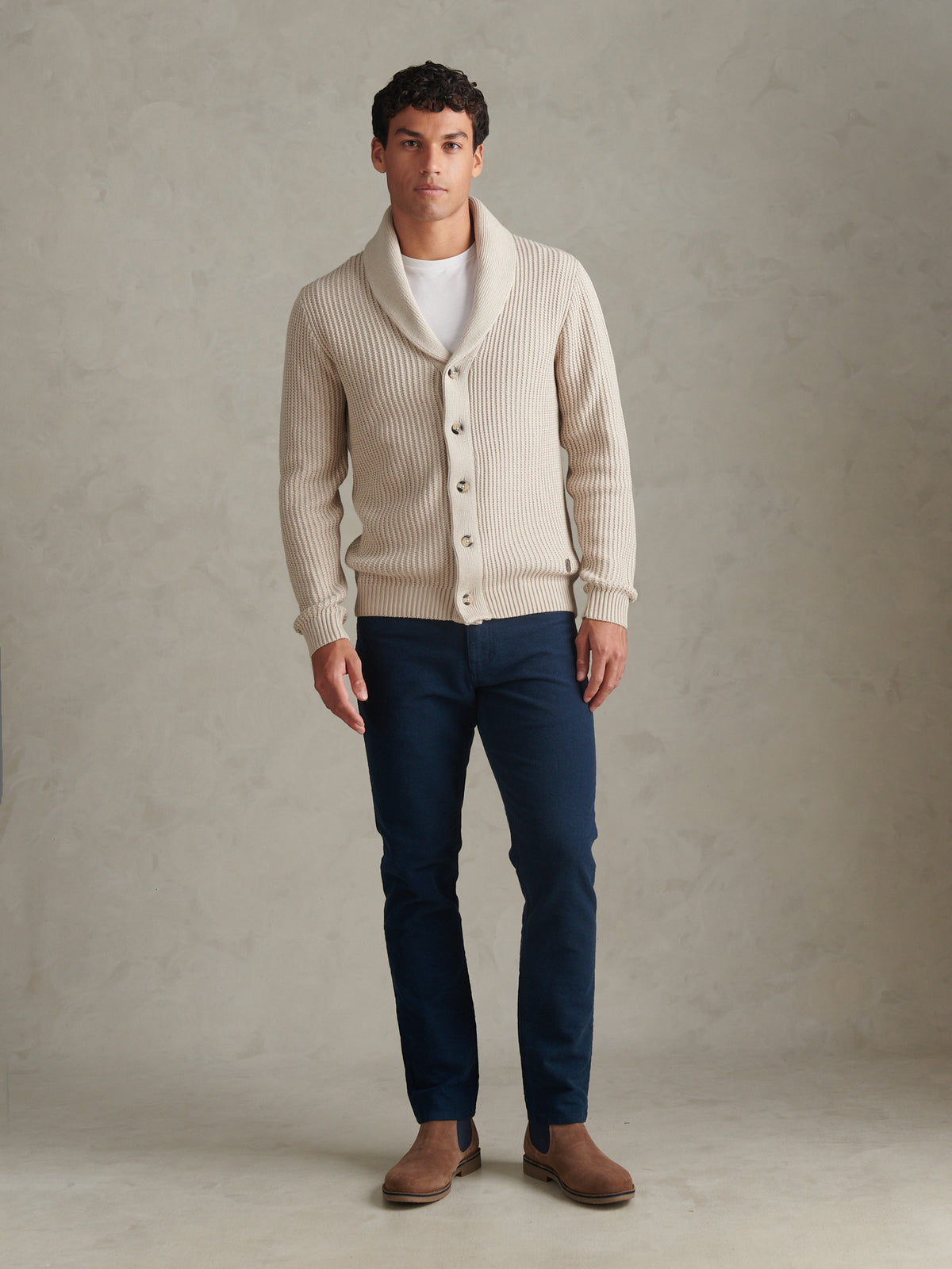Mens Shawl Collar Knit Cardigan Nacreous Clouds