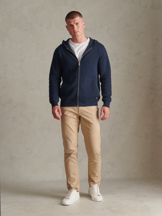 Mens Zip Through Knitted Hoodie Dark Sapphire Navy