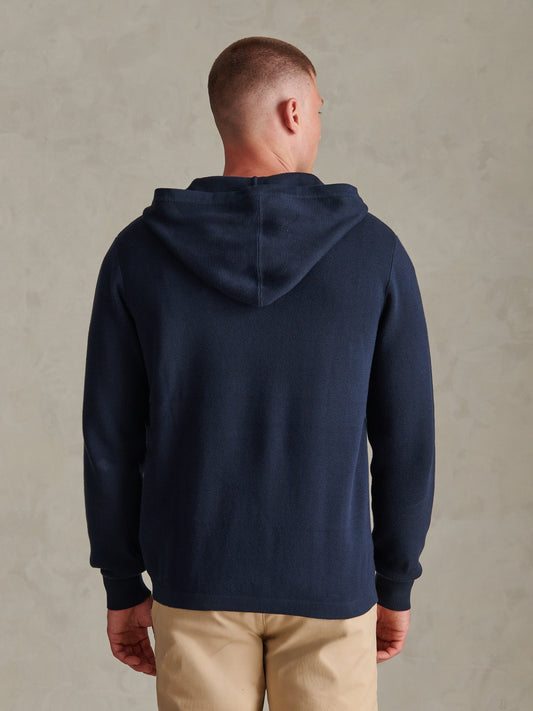 Mens Zip Through Knitted Hoodie Dark Sapphire Navy