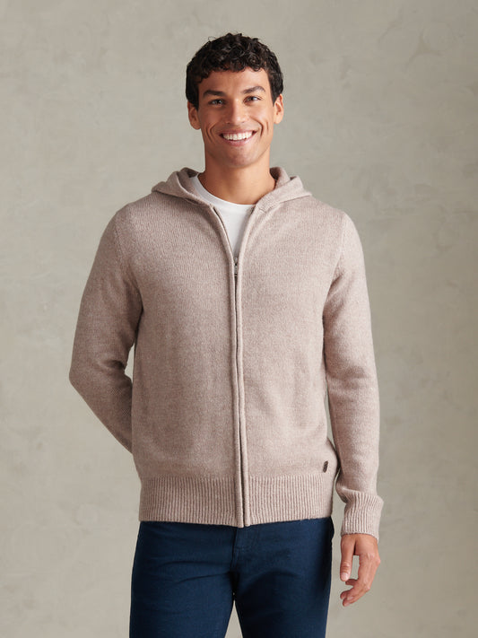 Mens Brushed Knit Zip Through Hoodie Cinder Marl