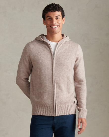 Mens Brushed Knit Zip Through Hoodie Cinder Marl