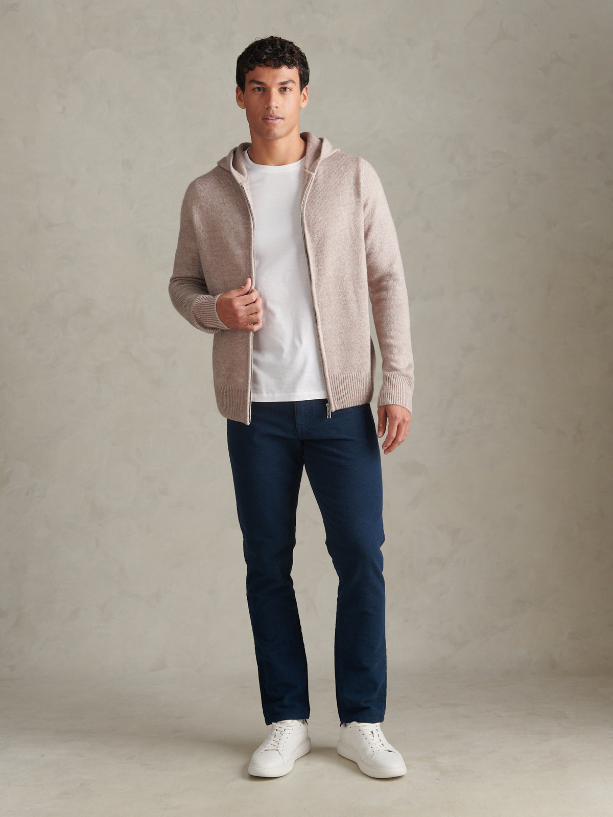 Mens Brushed Knit Zip Through Hoodie Cinder Marl