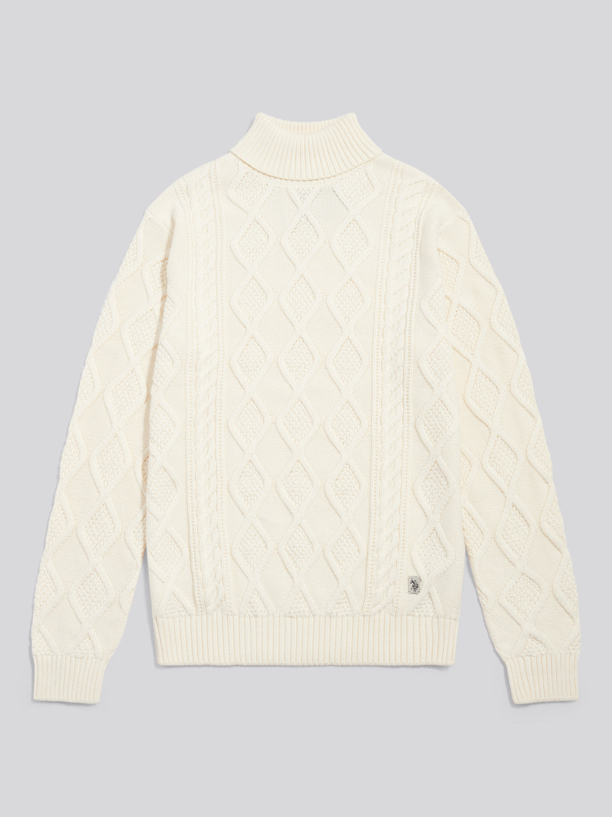 Mens Aran Nep Roll Neck Knit Jumper Whisper White