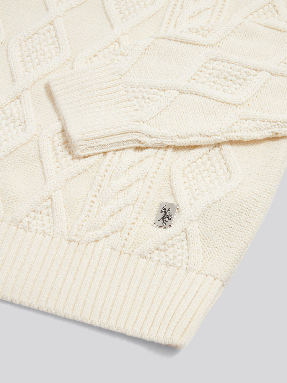 Mens Aran Nep Roll Neck Knit Jumper Whisper White