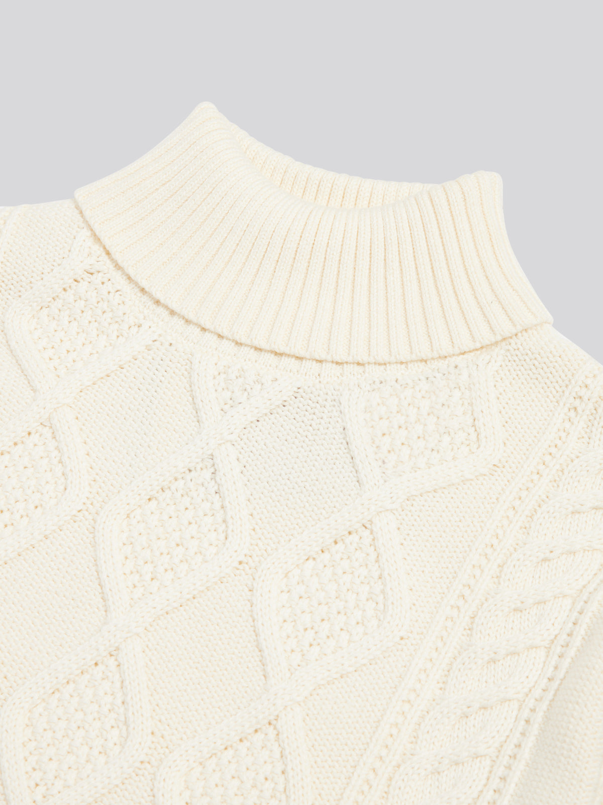 Mens Aran Nep Roll Neck Knit Jumper Whisper White