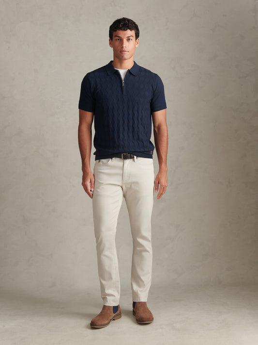 Mens Argyle  Zip Neck Knitted Polo Shirt Dark Sapphire Navy