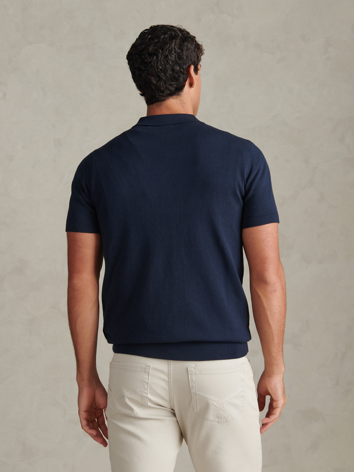 Mens Argyle  Zip Neck Knitted Polo Shirt Dark Sapphire Navy