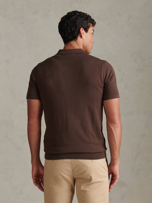 Mens Argyle  Zip Neck Knitted Polo Shirt Bracken