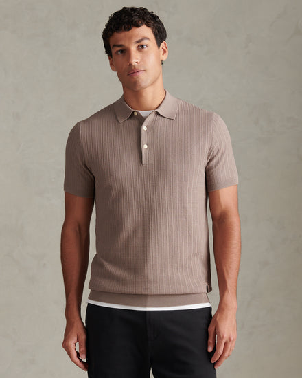 Mens Vertical Texture Knitted Polo Shirt Cinder