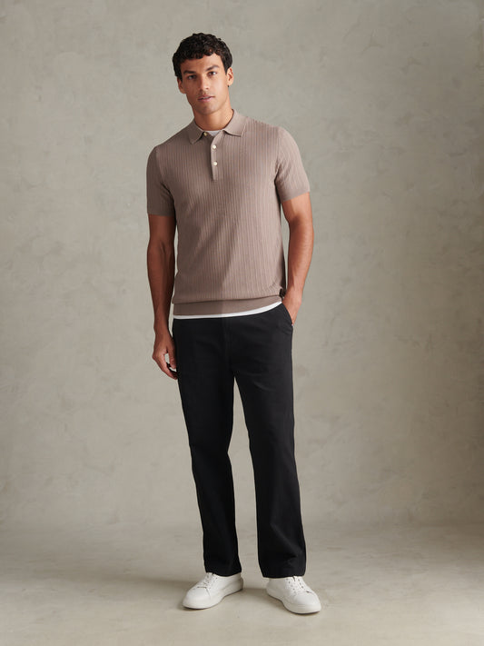 Mens Vertical Texture Knitted Polo Shirt Cinder
