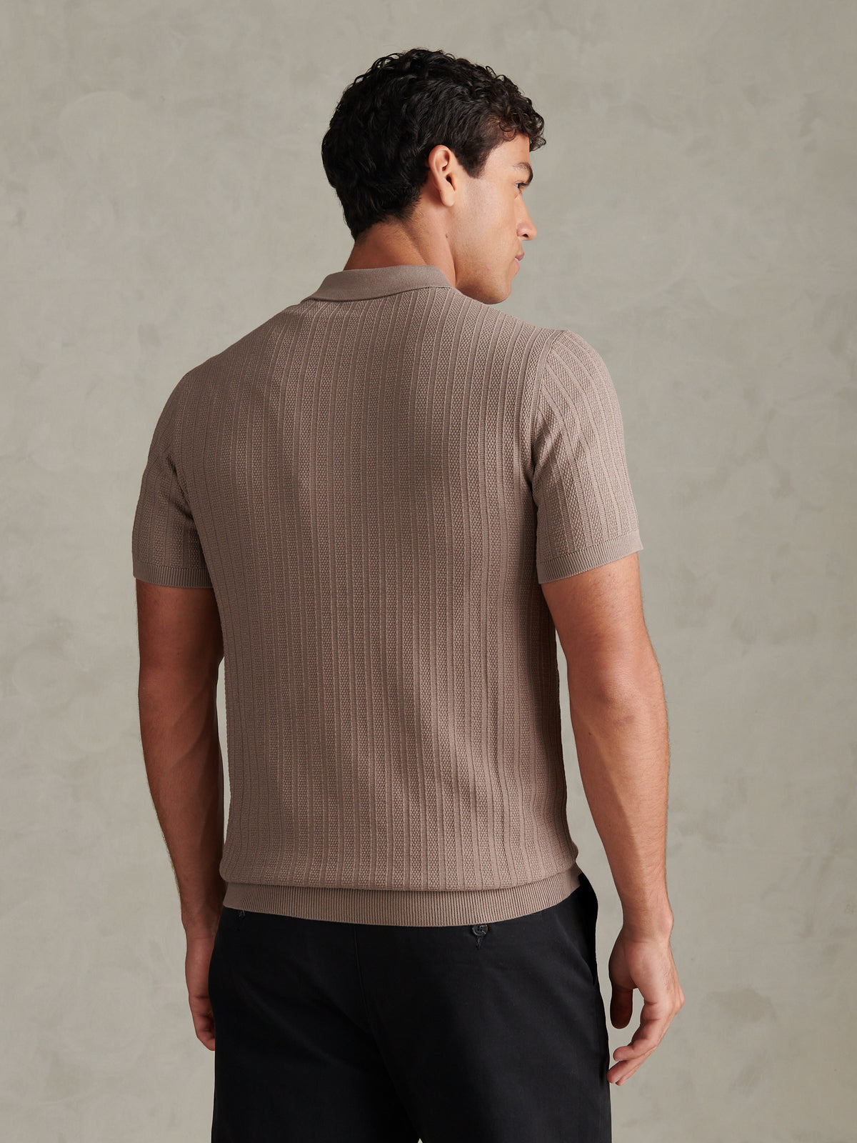 Mens Vertical Texture Knitted Polo Shirt Cinder