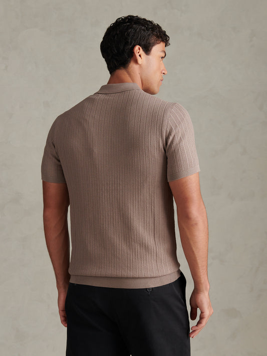Mens Vertical Texture Knitted Polo Shirt Cinder