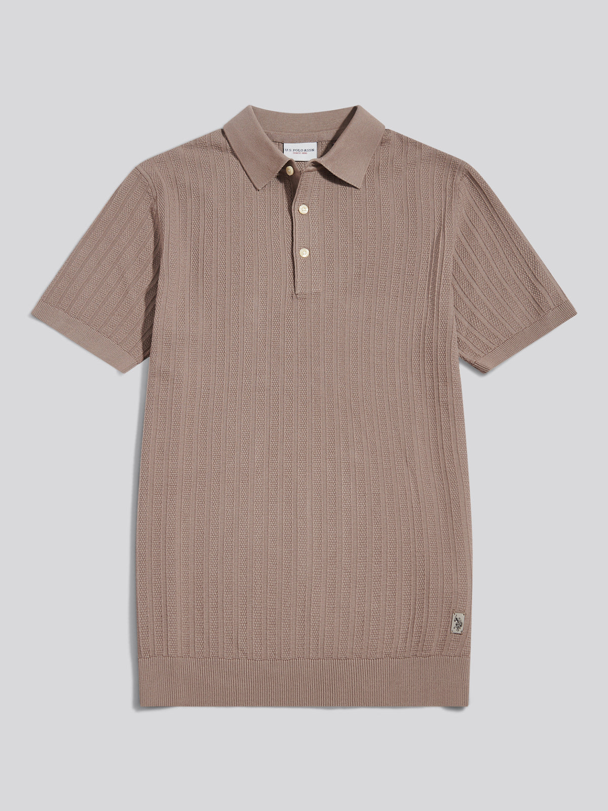 Mens Vertical Texture Knitted Polo Shirt Cinder