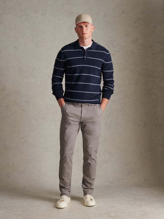 Mens Striped Knitted Rugby Shirt Dark Sapphire Navy