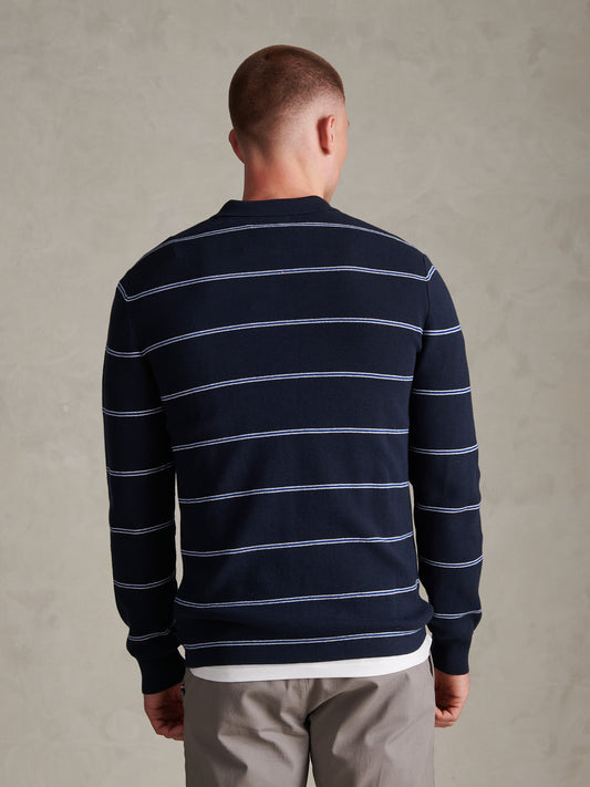 Mens Striped Knitted Rugby Shirt Dark Sapphire Navy