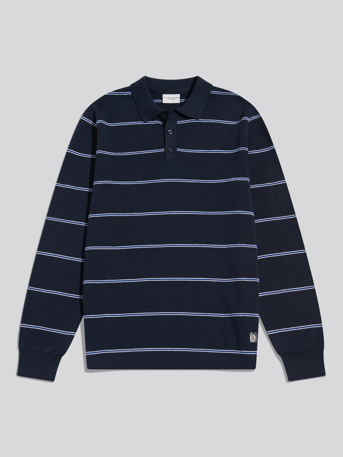 Mens Striped Knitted Rugby Shirt Dark Sapphire Navy