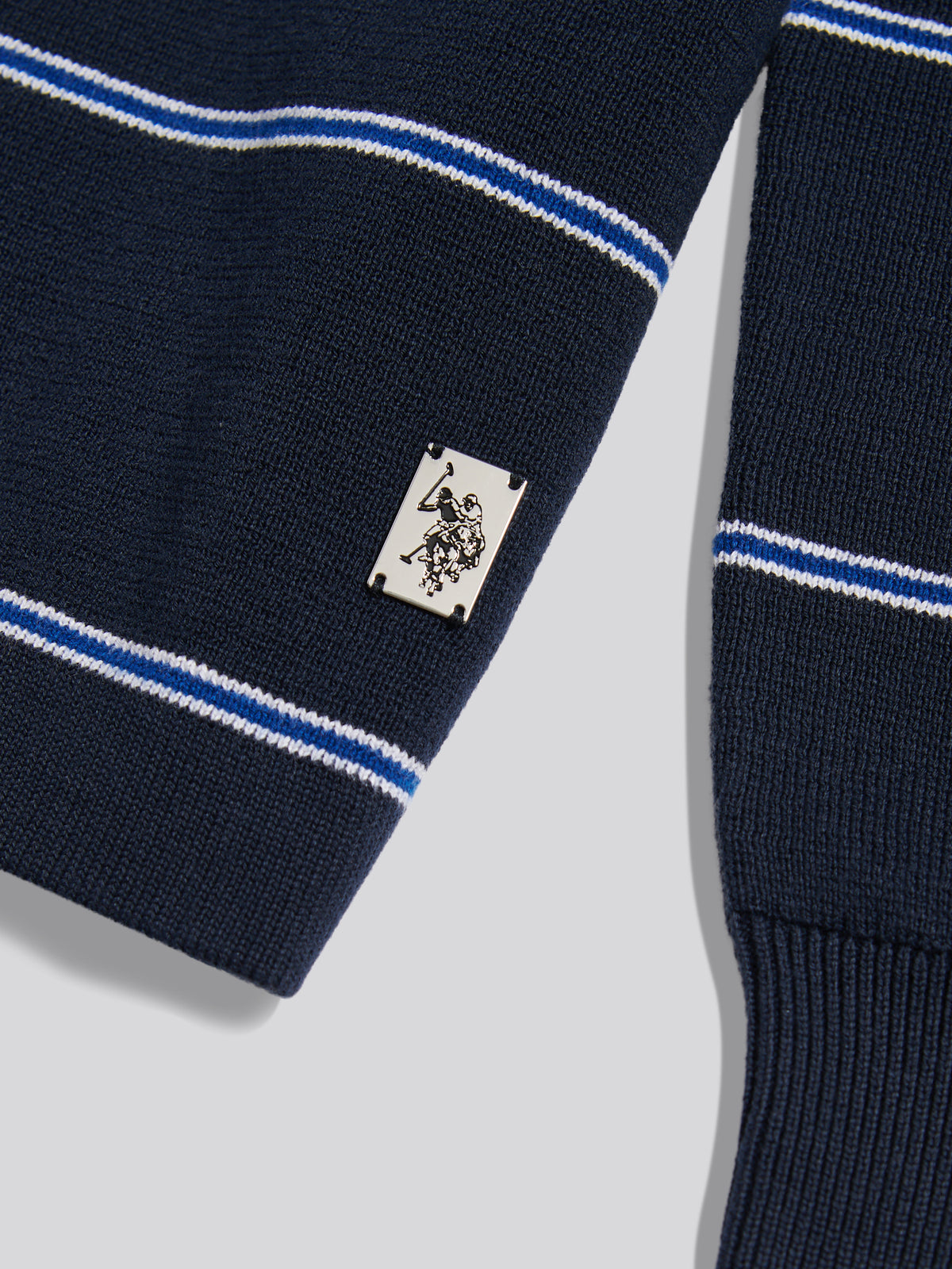 Mens Striped Knitted Rugby Shirt Dark Sapphire Navy