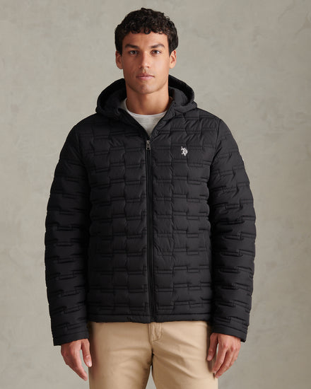 Mens Lightweight Quilted Hooded Puffer Jacket Black