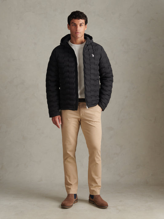 Mens Lightweight Quilted Hooded Puffer Jacket Black