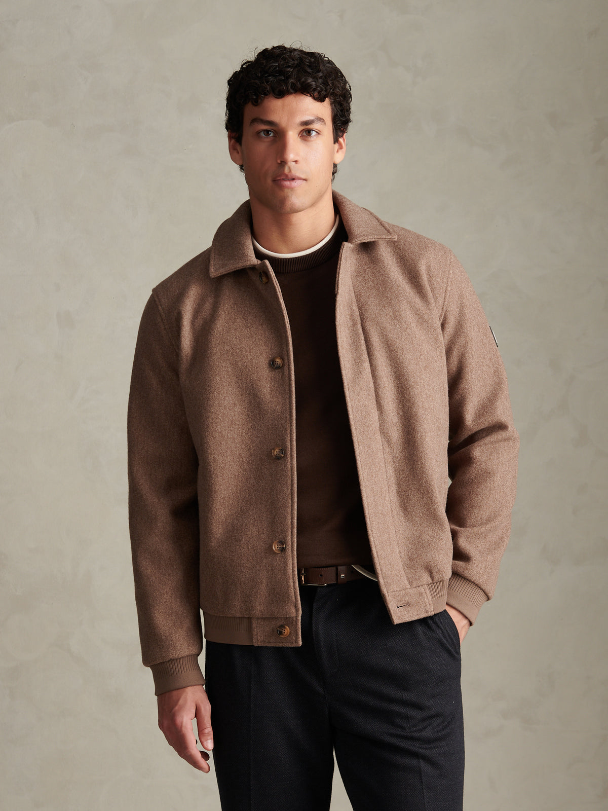 Mens Premium Melton Bomber Jacket Cinder