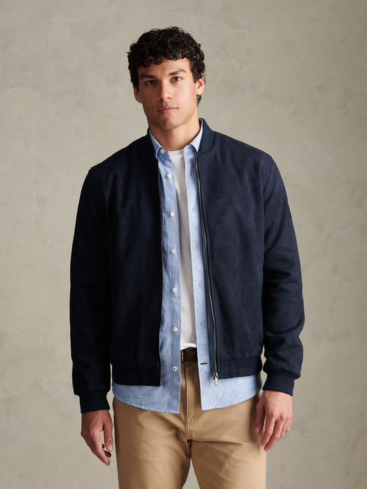 Mens Premium Faux Suede Bomber Jacket Dark Sapphire Navy