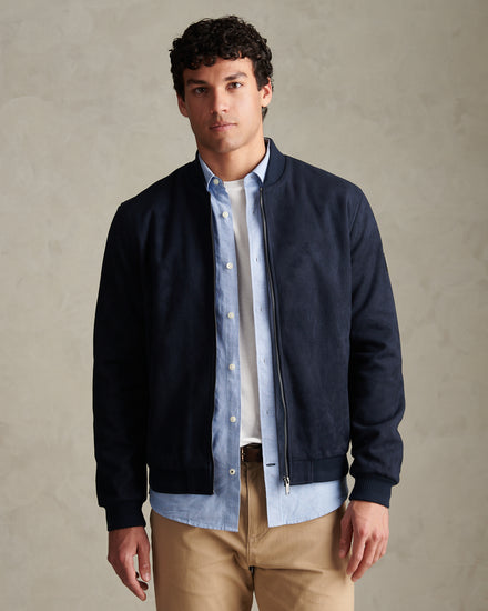 Mens Premium Faux Suede Bomber Jacket Dark Sapphire Navy