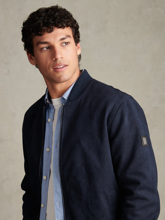Mens Premium Faux Suede Bomber Jacket Dark Sapphire Navy