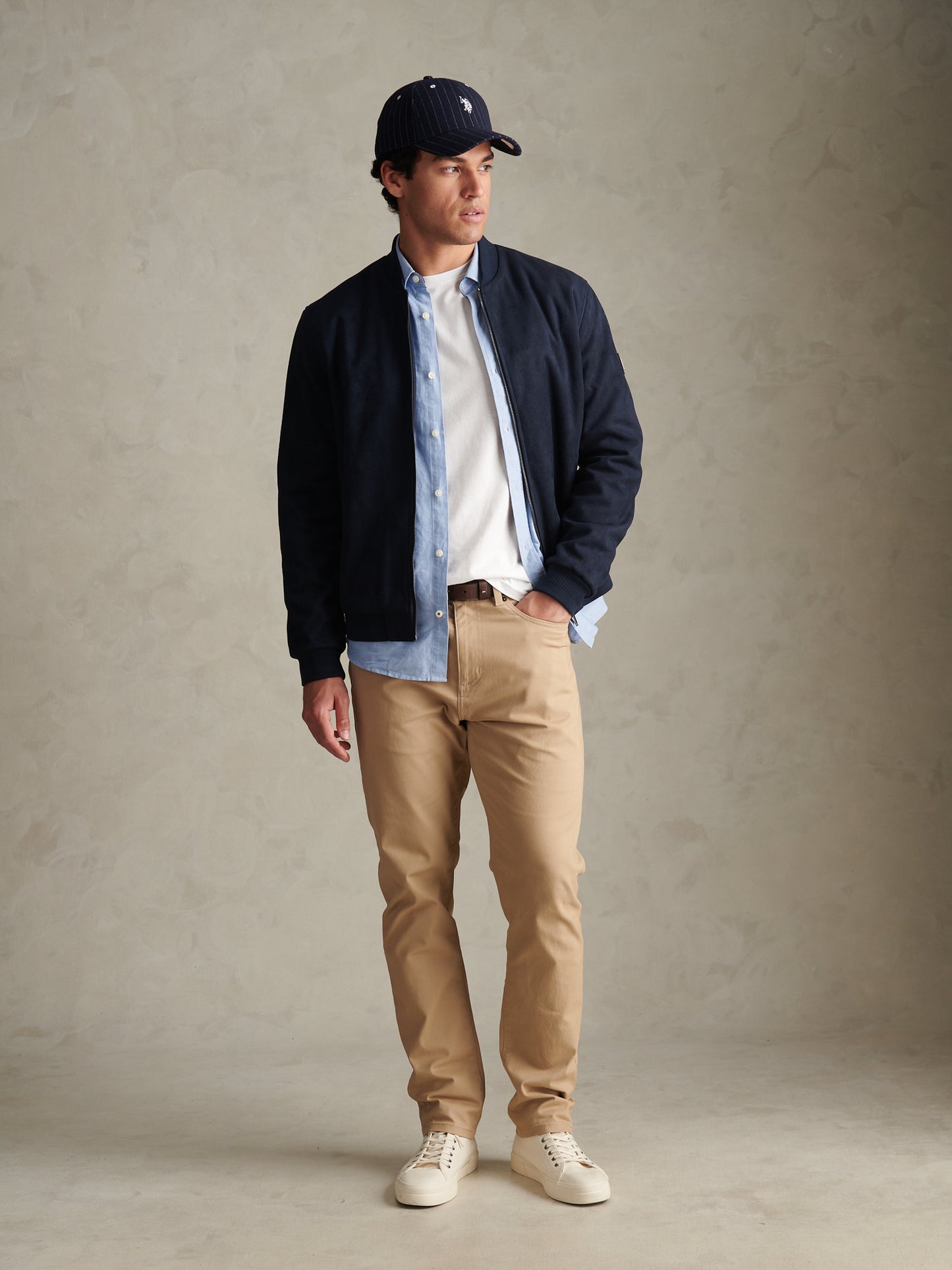 Mens Premium Faux Suede Bomber Jacket Dark Sapphire Navy