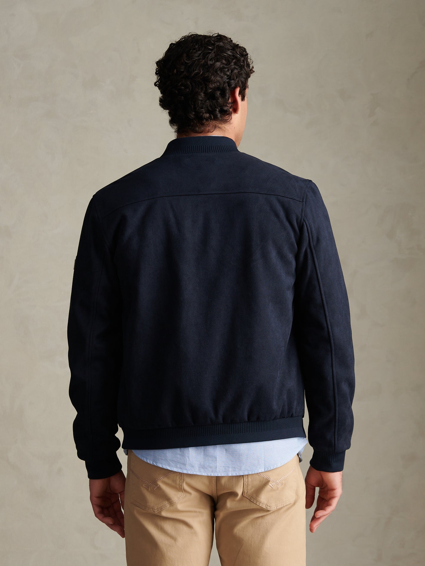 Mens Premium Faux Suede Bomber Jacket Dark Sapphire Navy
