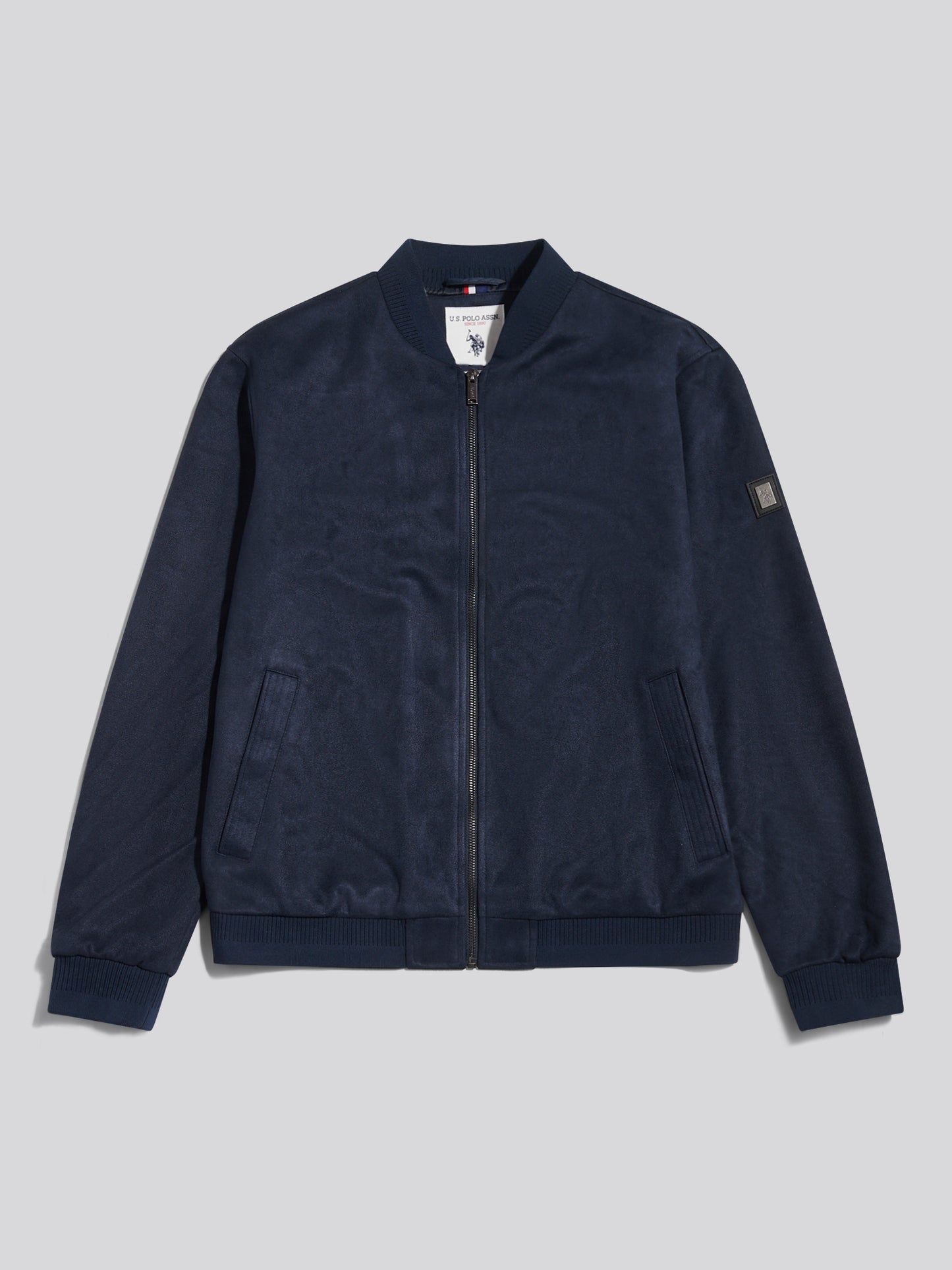 Mens Premium Faux Suede Bomber Jacket Dark Sapphire Navy