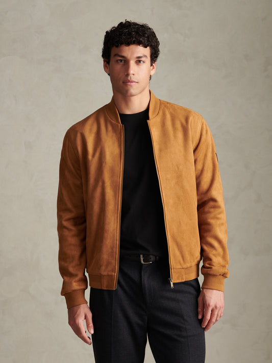 Mens Premium Faux Suede Bomber Jacket Autumn Leaf