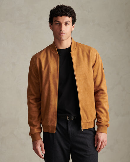 Mens Premium Faux Suede Bomber Jacket Autumn Leaf
