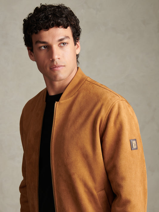 Mens Premium Faux Suede Bomber Jacket Autumn Leaf