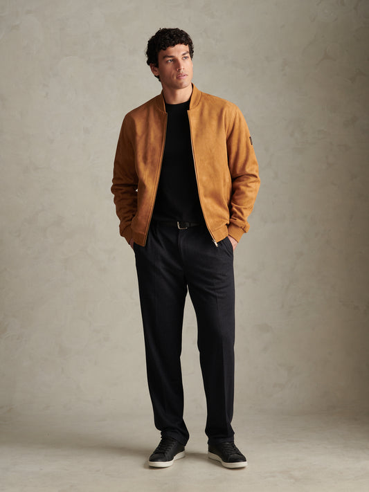 Mens Premium Faux Suede Bomber Jacket Autumn Leaf