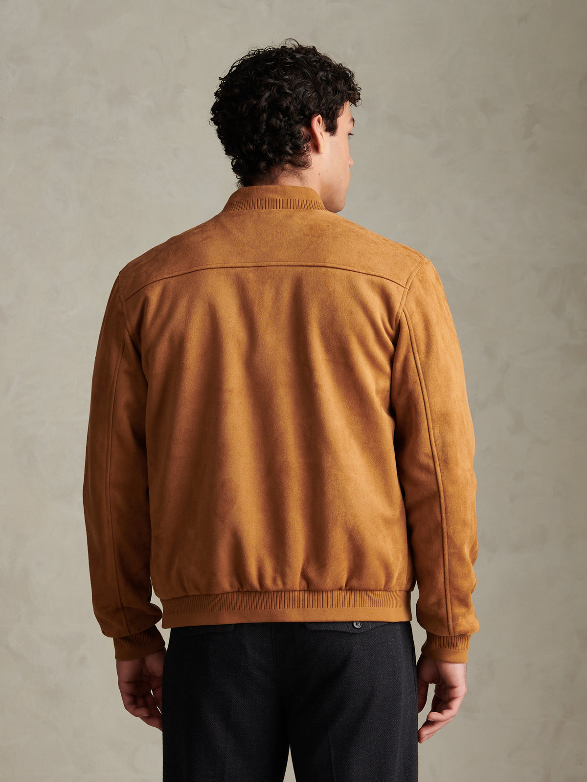 Mens Premium Faux Suede Bomber Jacket Autumn Leaf