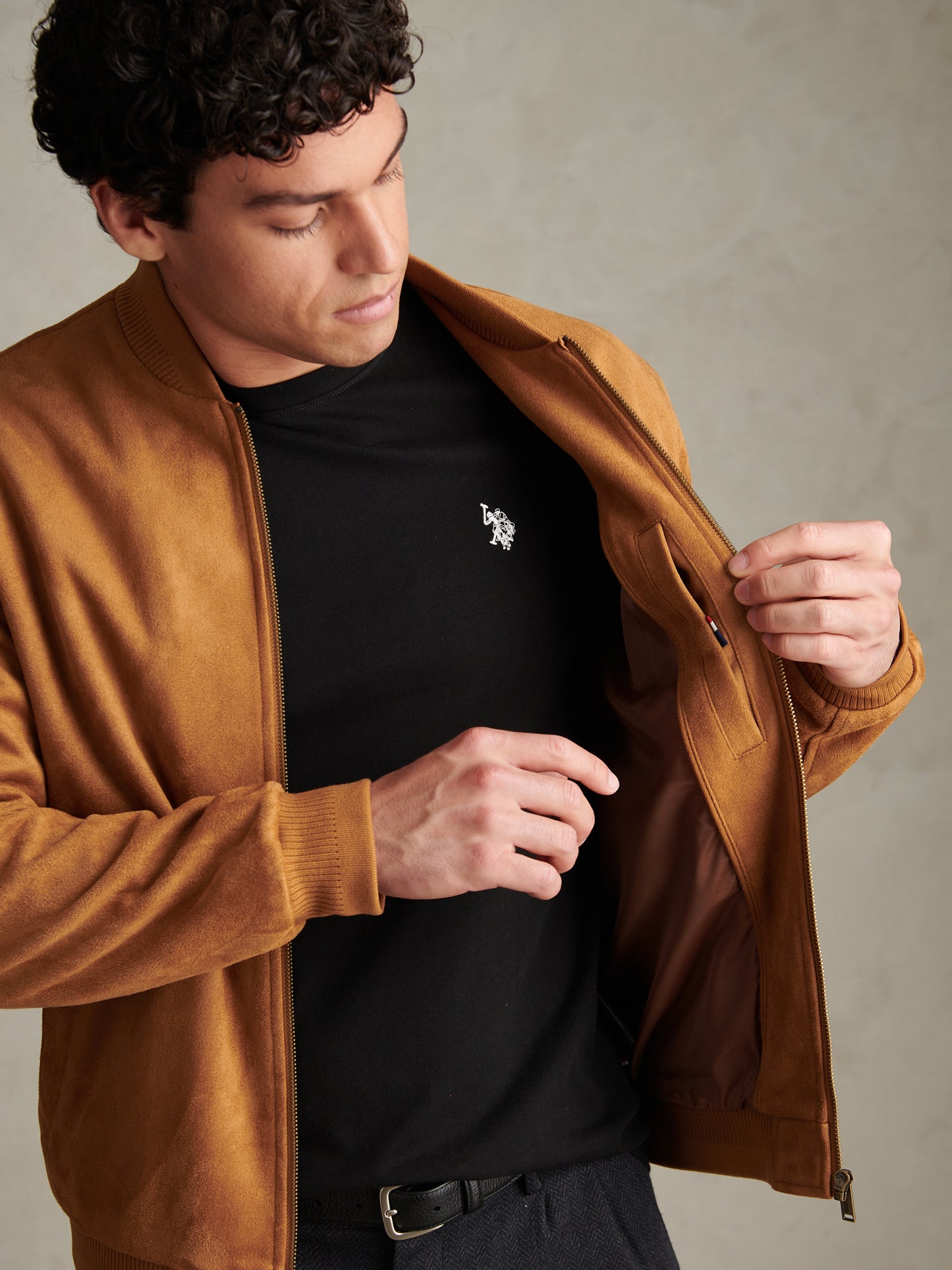 Mens Premium Faux Suede Bomber Jacket Autumn Leaf
