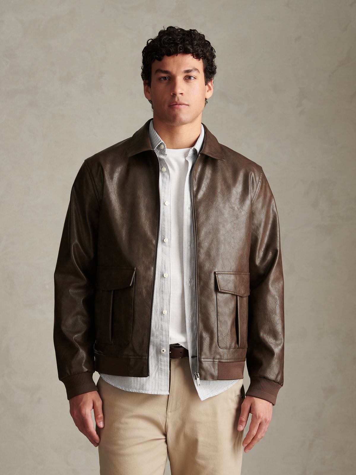 Mens Premium Faux Leather Flight Jacket Chocolate Martini