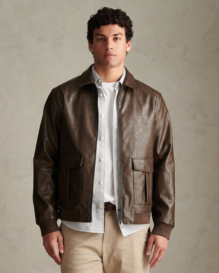 Mens Premium Faux Leather Flight Jacket Chocolate Martini