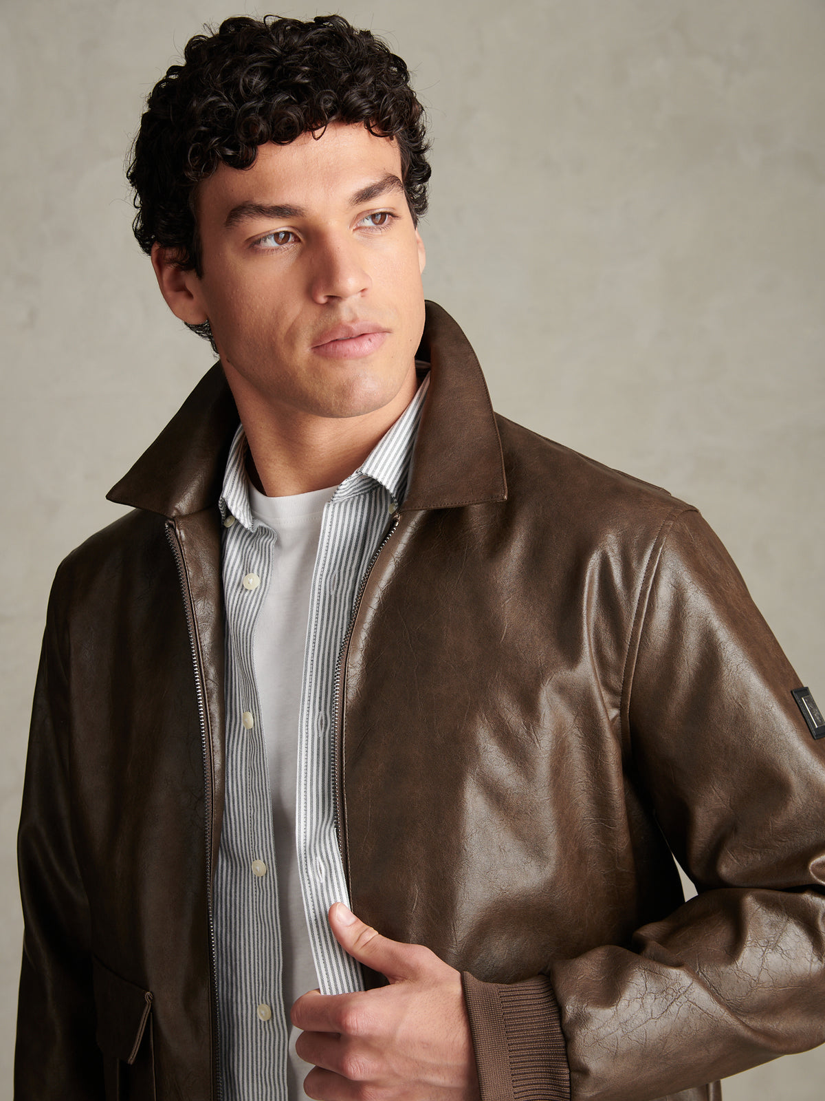 Mens Premium Faux Leather Flight Jacket Chocolate Martini
