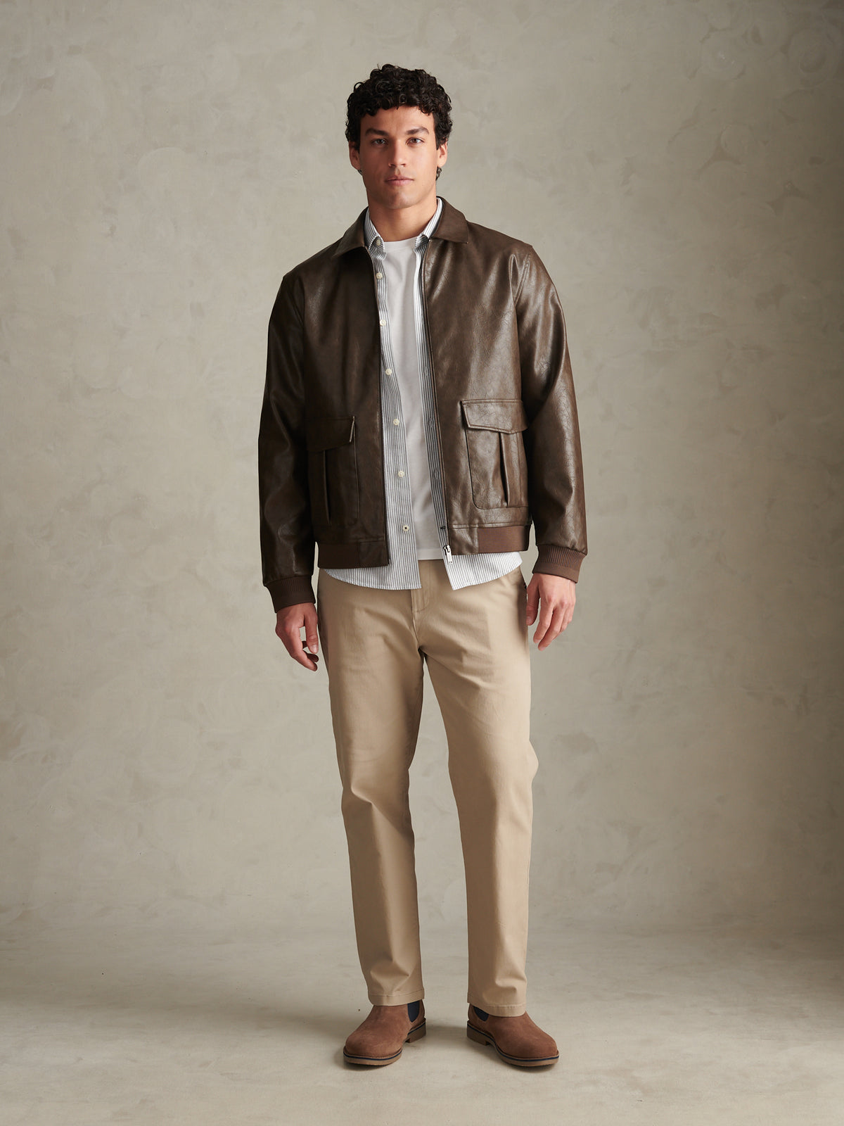 Mens Premium Faux Leather Flight Jacket Chocolate Martini