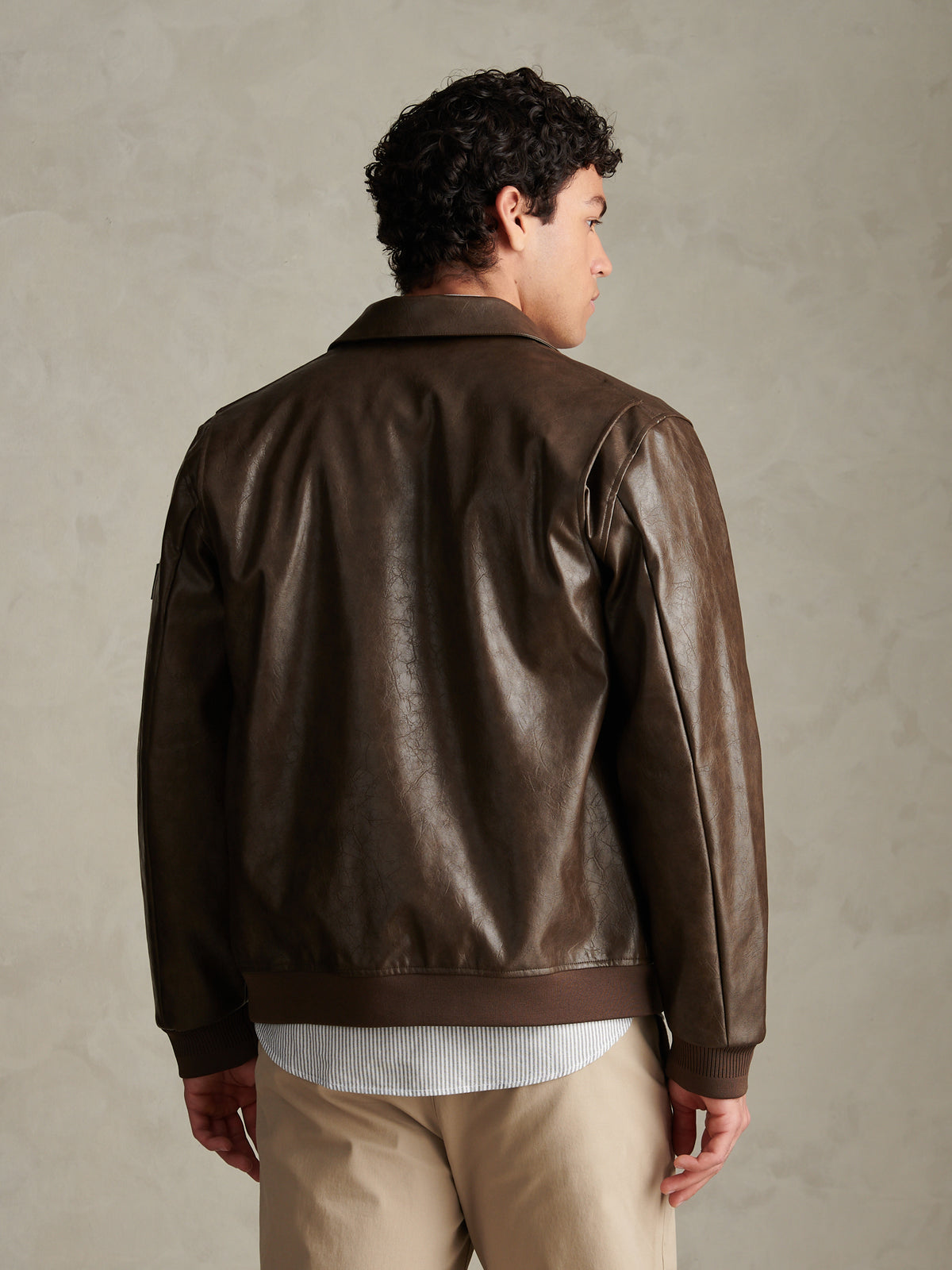 Mens Premium Faux Leather Flight Jacket Chocolate Martini