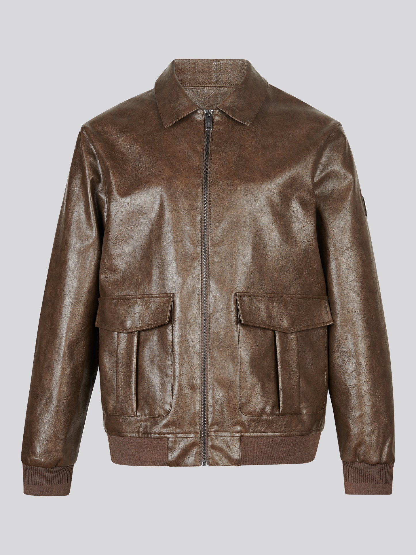 Mens Premium Faux Leather Flight Jacket Chocolate Martini