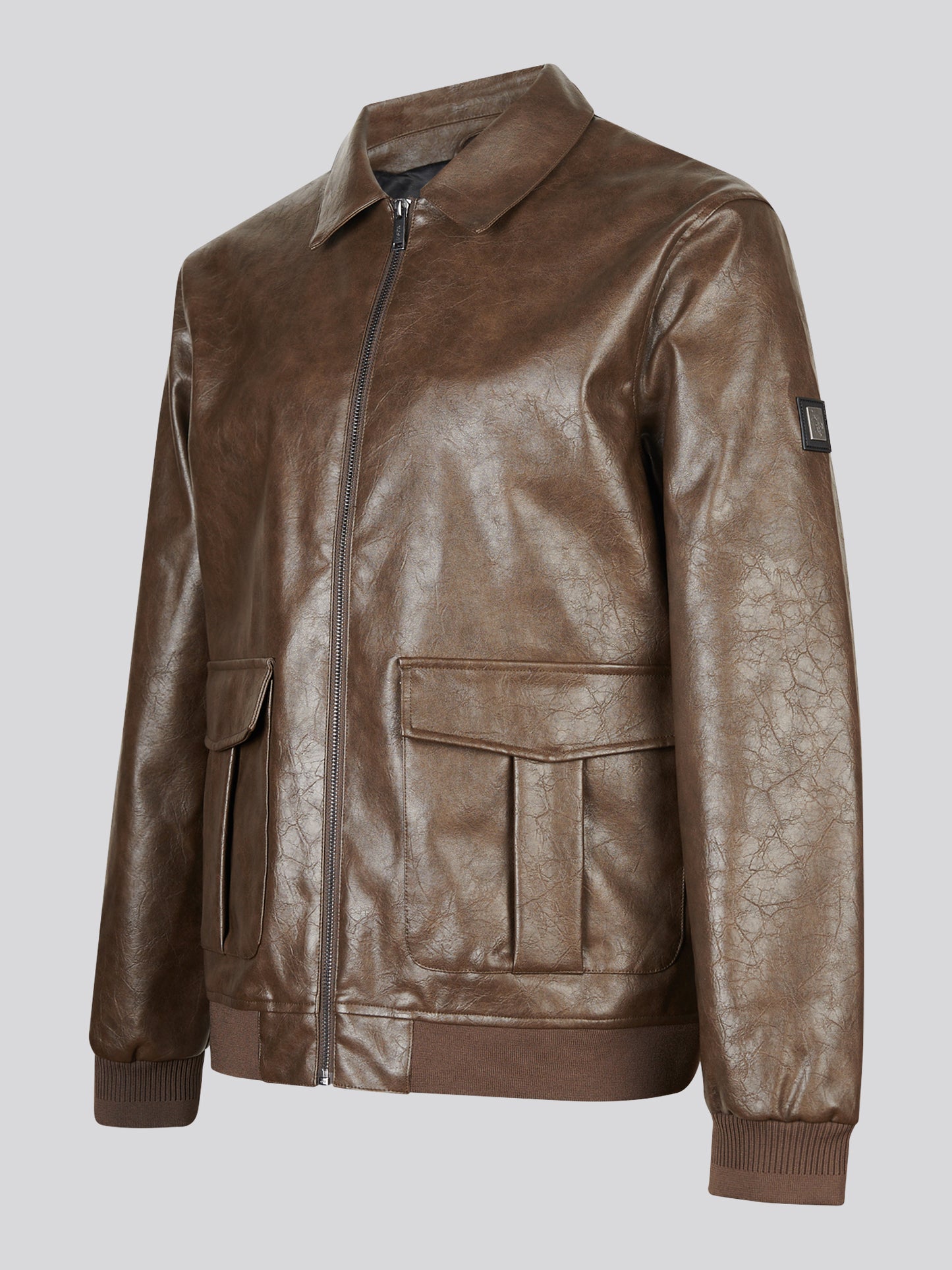 Mens Premium Faux Leather Flight Jacket Chocolate Martini