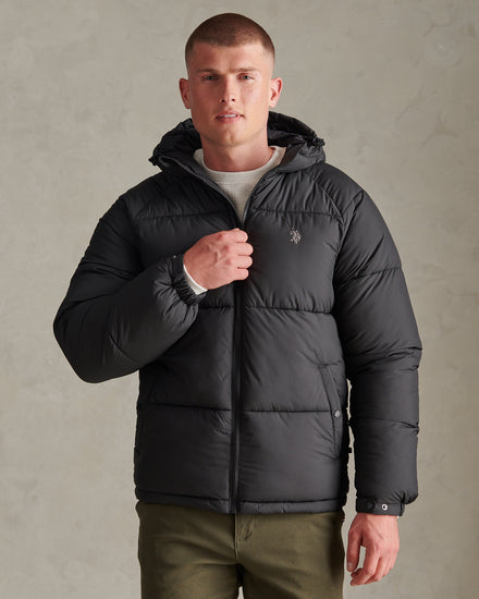 Mens Hooded Puffer Jacket Black
