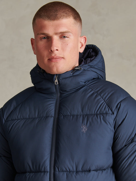 Mens Hooded Puffer Jacket Dark Sapphire Navy