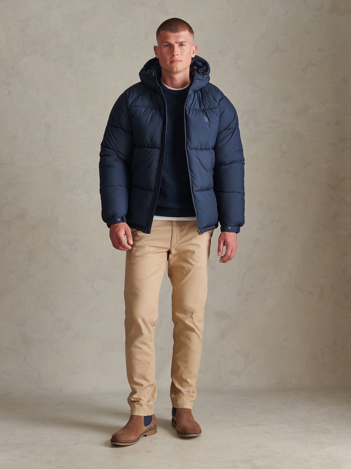 Mens Hooded Puffer Jacket Dark Sapphire Navy