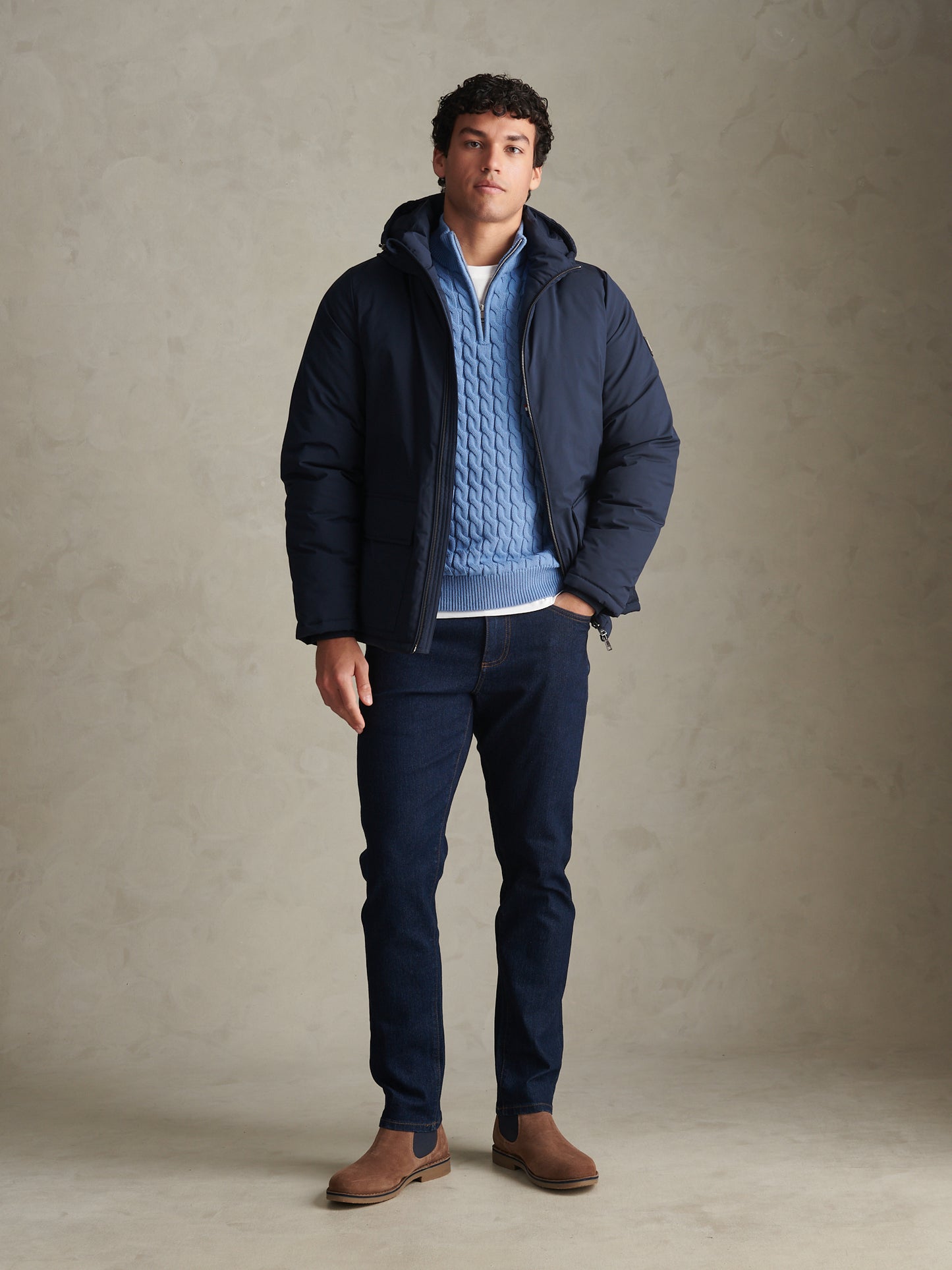 Mens Smart Short Padded Jacket Dark Sapphire Navy
