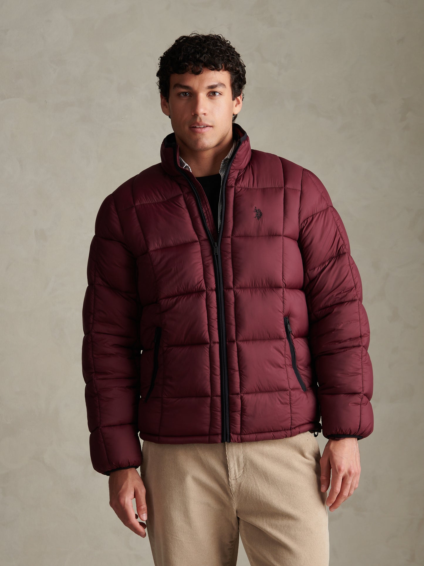Mens Box Quilt Puffer Jacket Fig