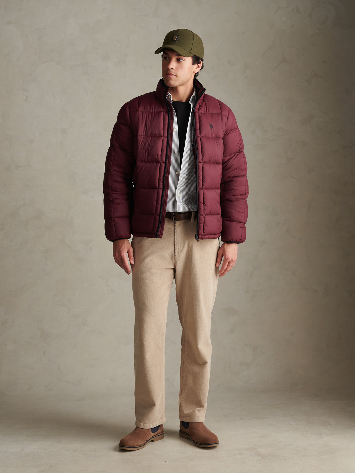 Mens Box Quilt Puffer Jacket Fig