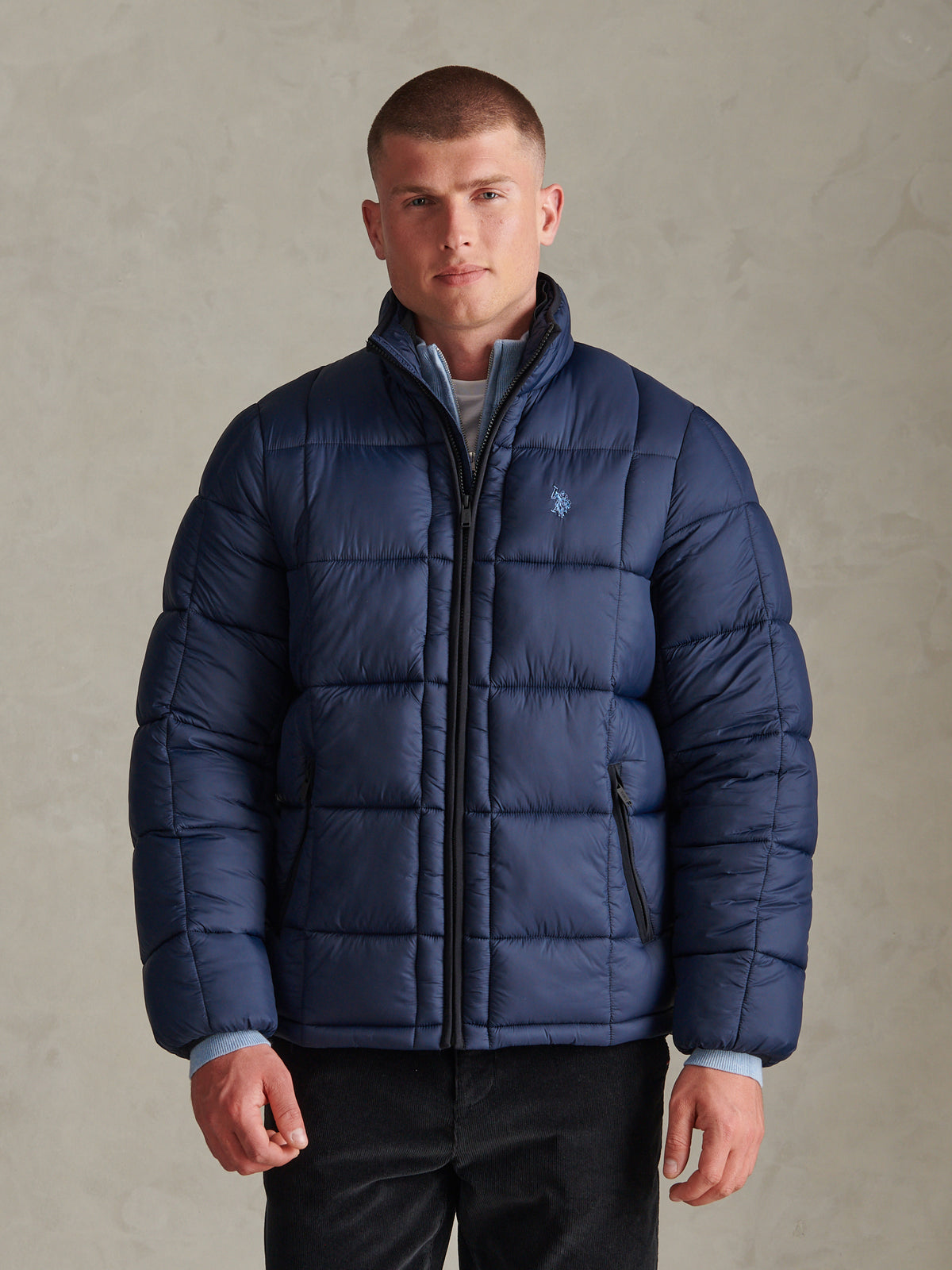 Mens Box Quilt Puffer Jacket Dark Sapphire Navy / Moonlight Blue DHM